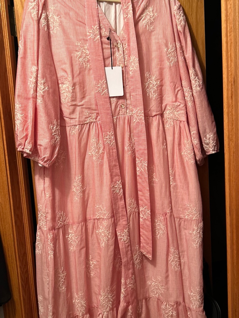 Polagram Pink Embroidered Tiered Maxi Dress